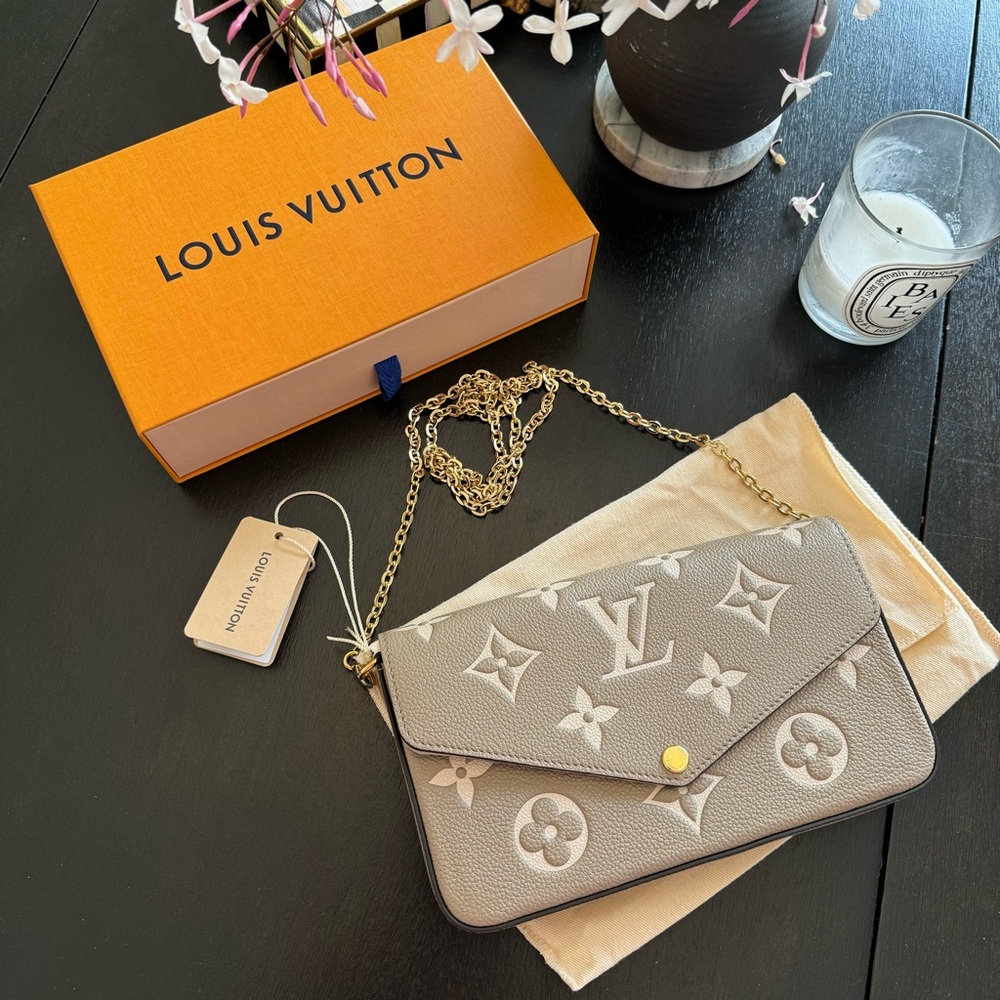 Louis Vuitton Taupe Crossbody Bag with Gold Chain (AUTHENTIC)